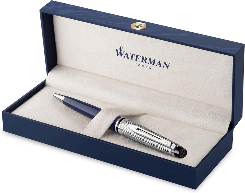 Waterman قلم حبر جاف ووترمان إكسبيرت - معدني وطلاء أزرق مع غطاء محفور - علبة هدايا - Image 1